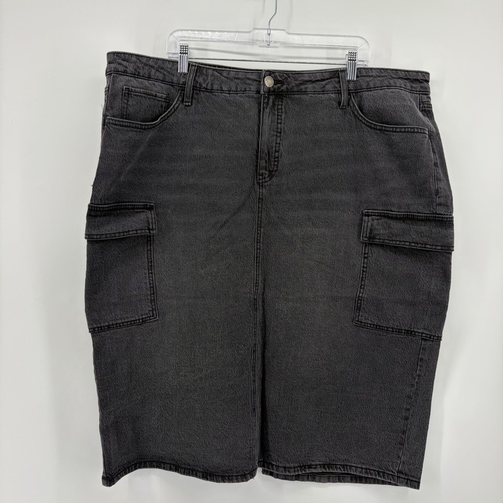 Ava‎ & Viv Womens 20 Black Denim Slim Skirt Cargo Pockets Stretch Midi